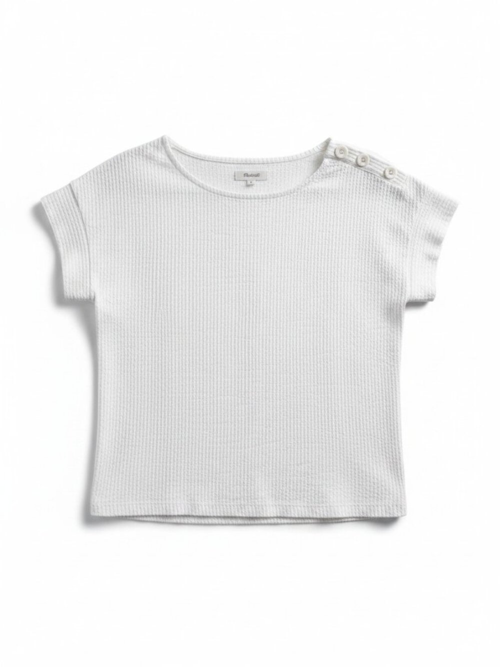 MADEWELL Textured White Button Shoulder Top Womens XS Cotton Blend